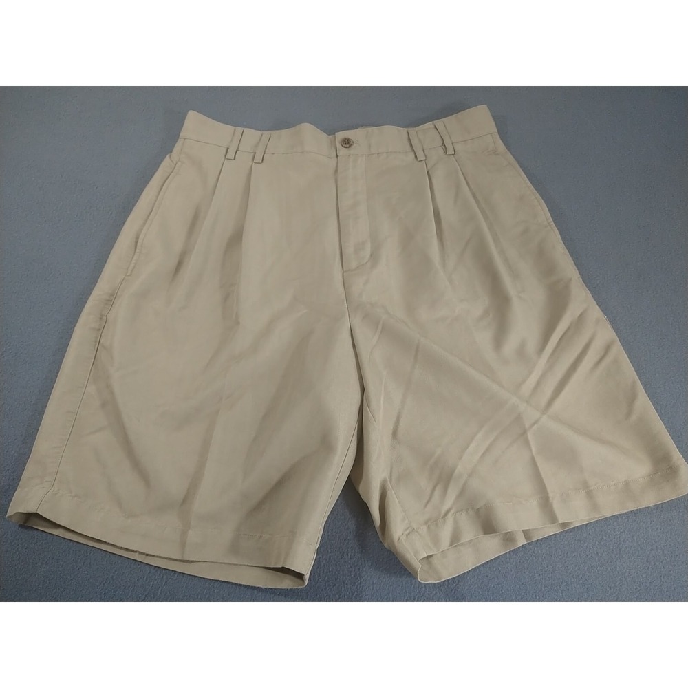 Caribbean Joe Chino Shorts Men 34x8.5 Tan Twill Dressy Preppy Pleated Outdoor